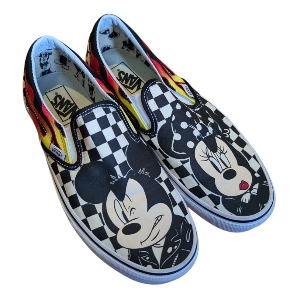 Vans x Disney Mickey Minnie Mouse Flame Checkerboard Slip On Shoes M 8.5 W 10